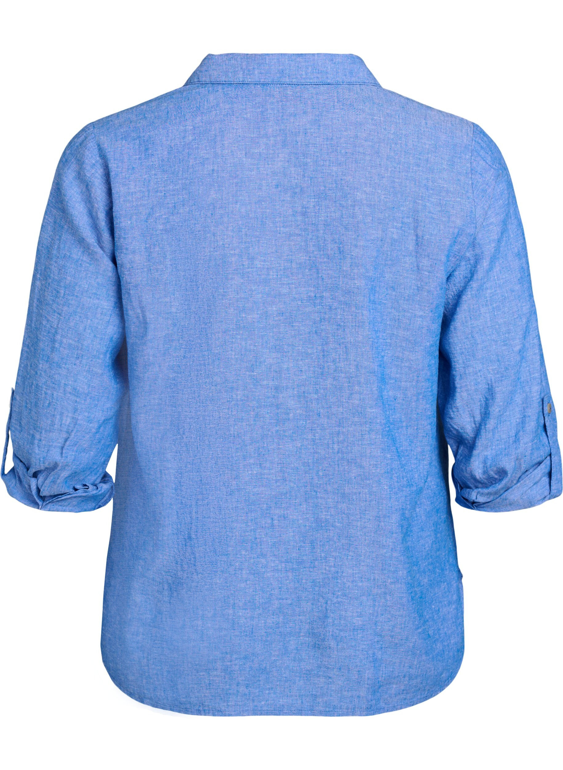 ZizziLinnen en viscose shirt met 3/4 mouwen, Blauw, Packshot image number 1