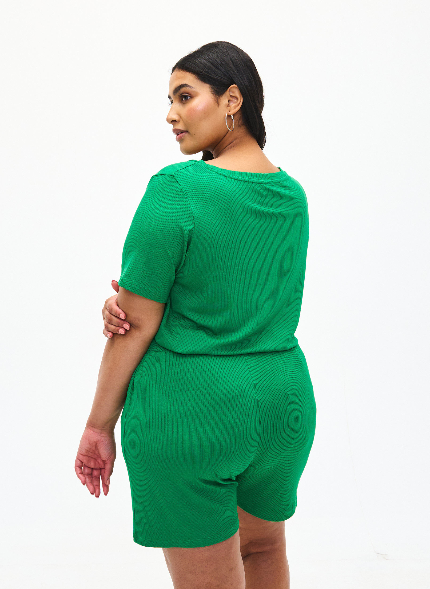 ZizziLosvallende korte broek van viscose met ribbels, Jolly Green, Model image number 1