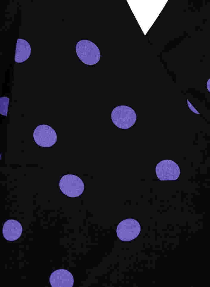 Blouse portefeuille à pois en viscose, Black w. Purple Dot, Packshot image number 2