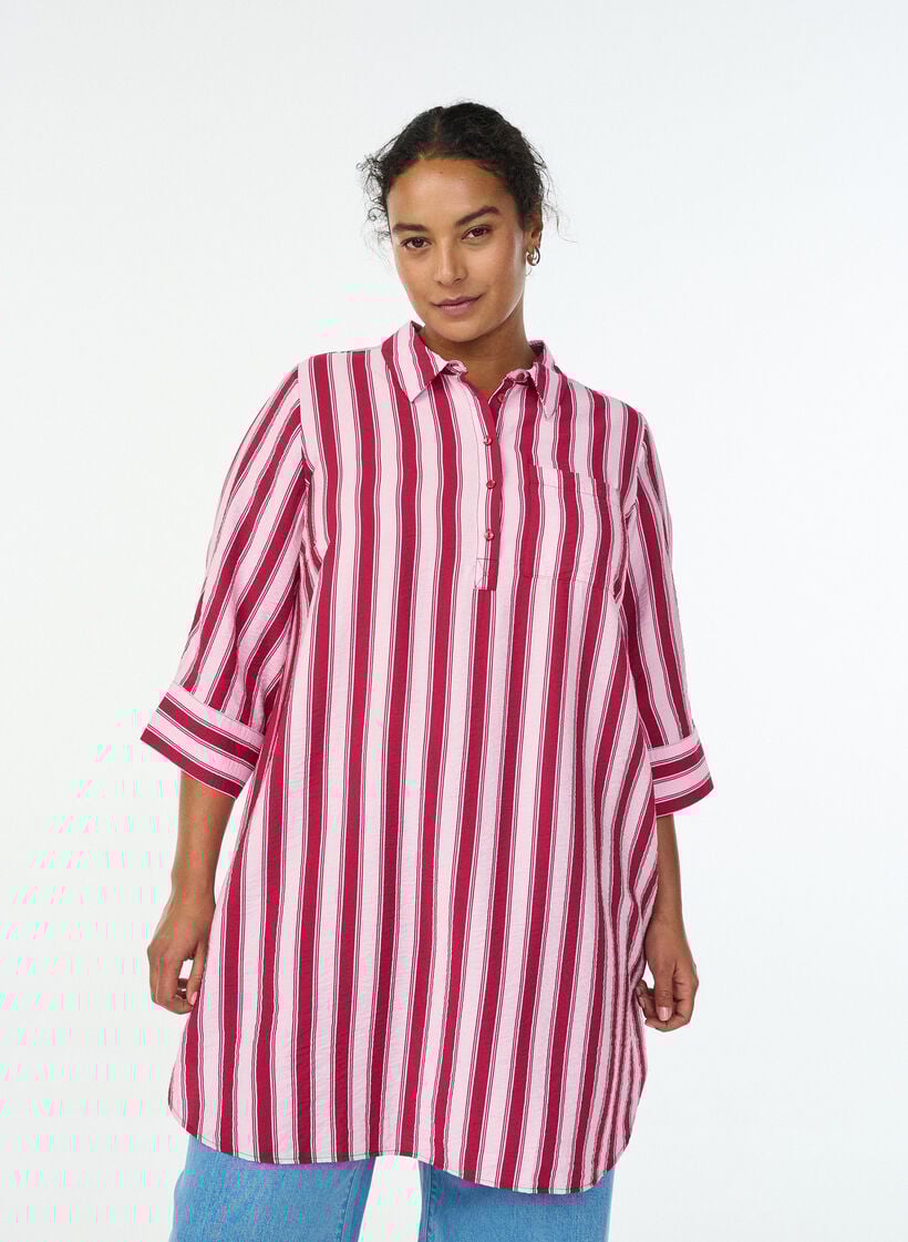 Robe courte avec col et poche poitrine, Rose, Model image number 0