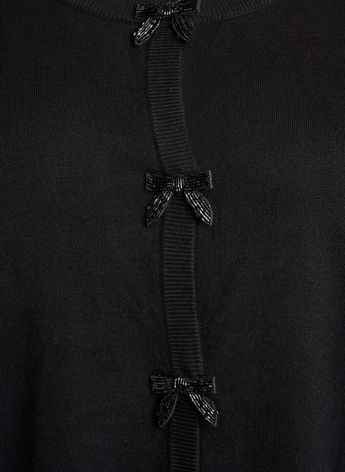 Cardigan met parelgeborduurde strikken en drukknoopjes, Zwart, Packshot image number 2
