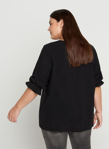 Blouse avec broderie anglaise et manches 3/4, Black, Model image number 1