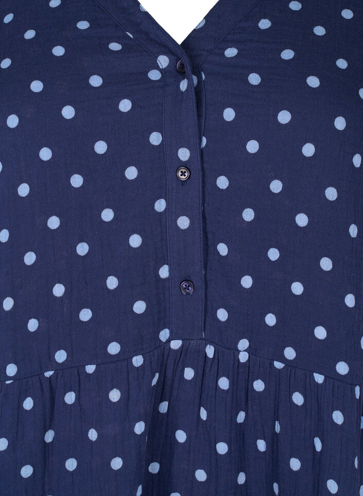 Robe courte en mousseline de coton &agrave; motif, Bleu, Packshot image number 2