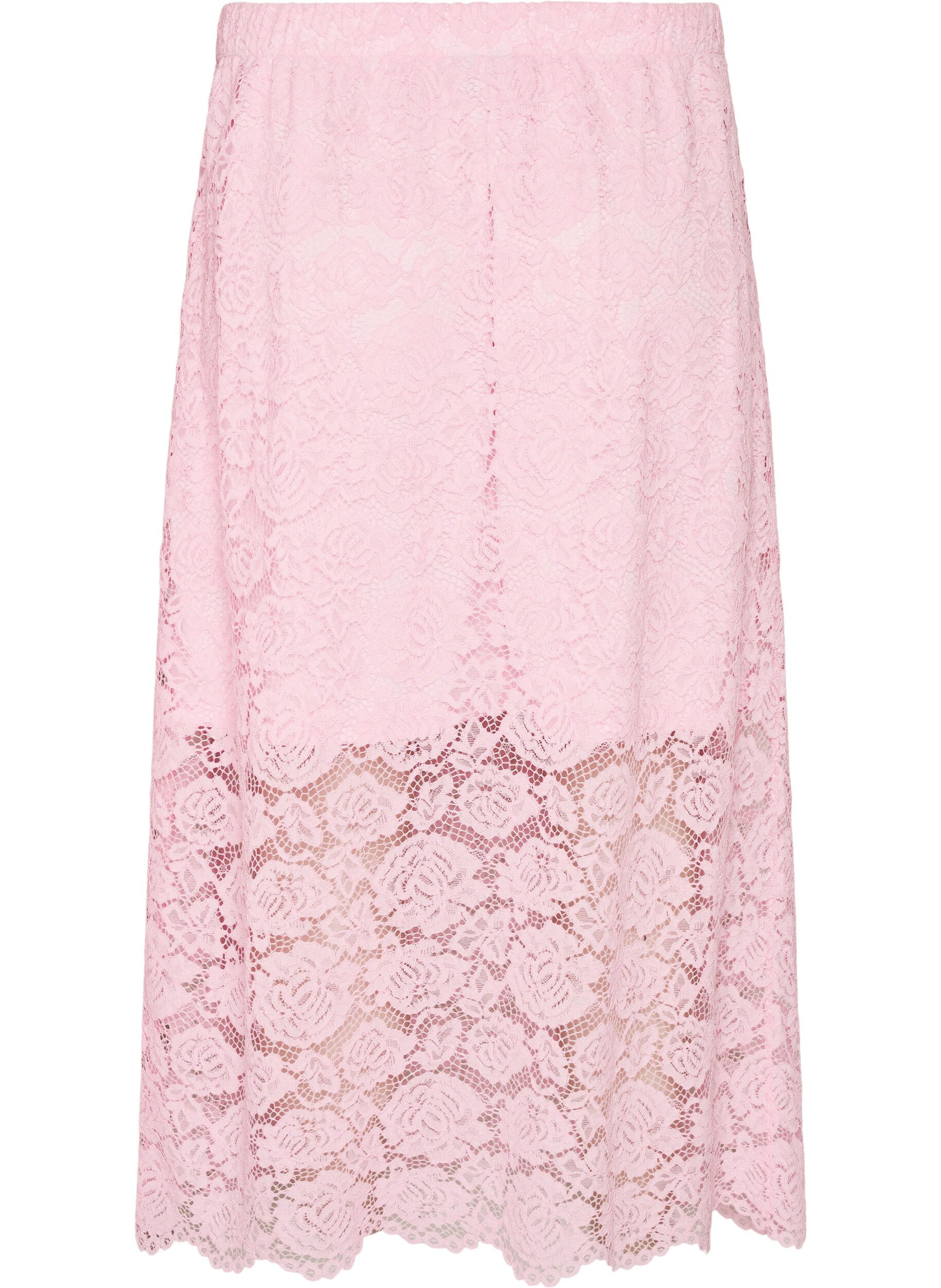 Zizzi Jupe midi en dentelle avec taille &eacute;lastique, Rose, Packshot image number 1