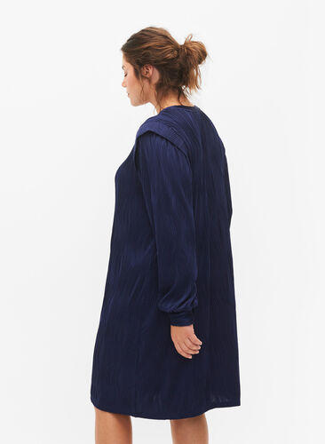 Robes à manches longues avec motif de texture, Maritime Blue, Model image number 1