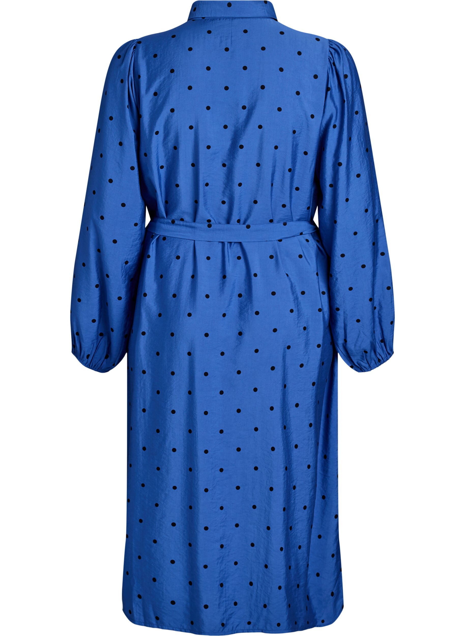 Zizzi Robe midi &agrave; pois avec ceinture &agrave; nouer amovible, Bleu, Packshot image number 1