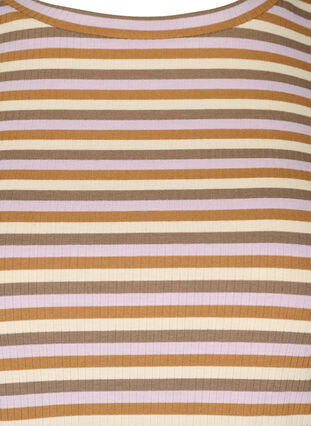 Blouse rayée à col rond et manches longues, Purple Camel Stripe, Packshot image number 2