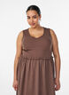 Robe midi sans manches en coton avec maille c&ocirc;tel&eacute;e et mousseline, Marron, Model image number 0