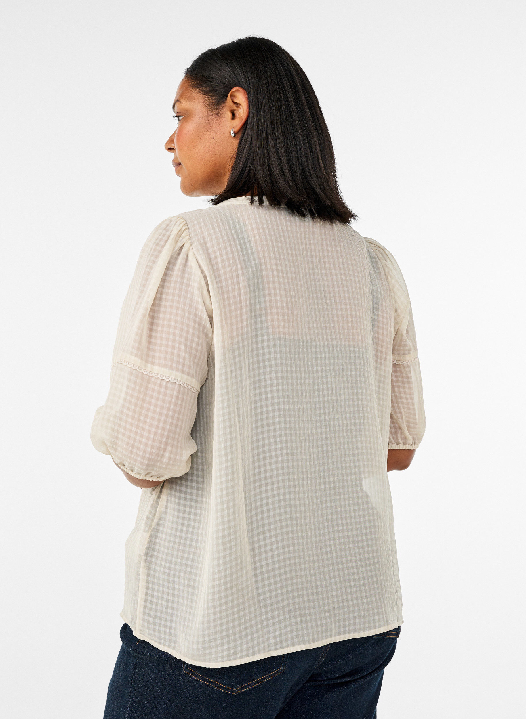 ZizziBlouse en seersucker avec lien &agrave; nouer, Beige, Model image number 2