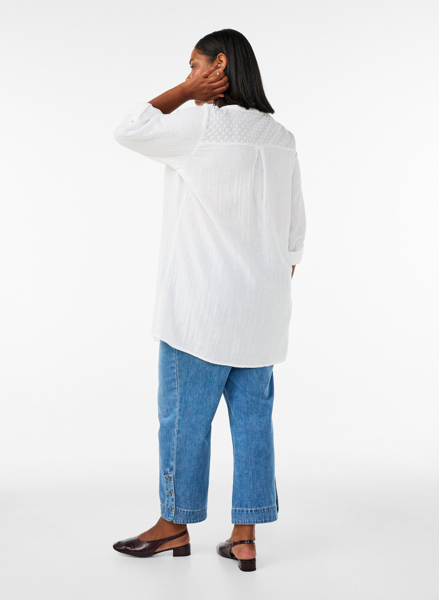 ZizziTunique en mousseline de coton avec broderie anglaise, Blanc, Model image number 2