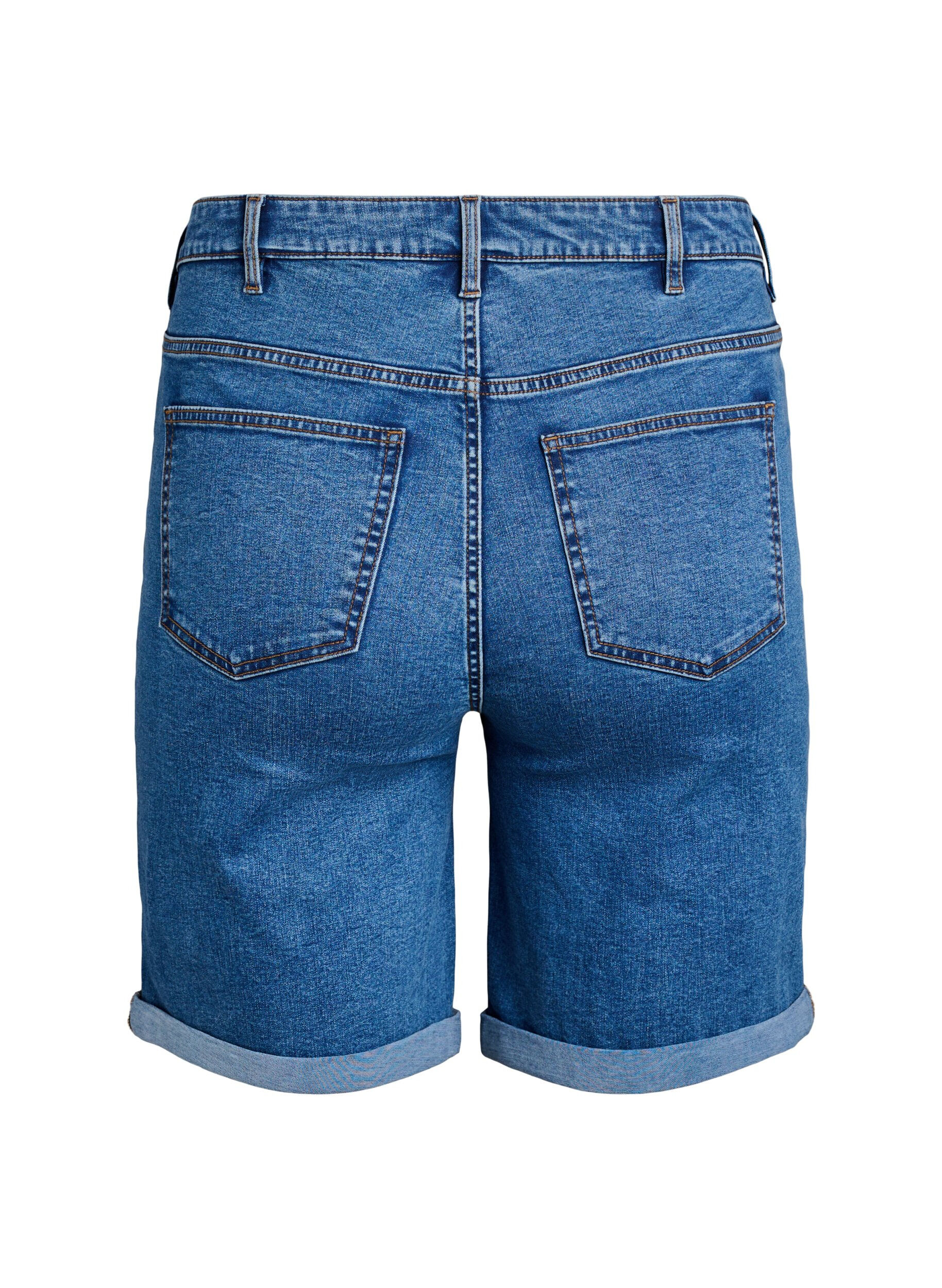 ZizziStrakzittende denim shorts met een hoge taille, Blauw, Packshot image number 1