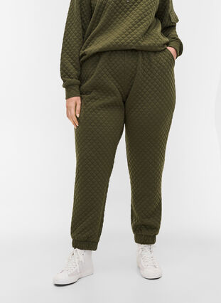 Gedessineerde broek met trekkoord en zakken, Ivy Green, Model image number 2