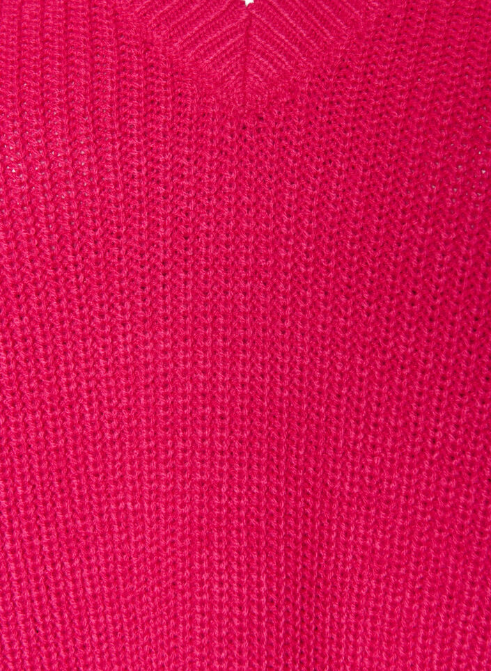 Lange ribgebreide blouse met V-hals, Roze, Packshot image number 2