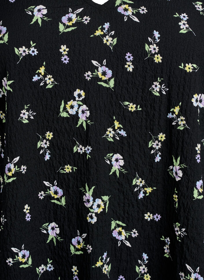 Jurk met korte mouwen en een V-hals, Zwart, Packshot image number 2