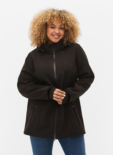 Veste softshell courte avec capuche amovible, Black, Model image number 0