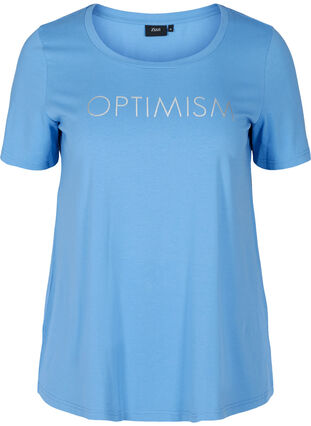 Katoenen t-shirt met korte mouwen en print, Ultramarine OPTIMISM, Packshot image number 0