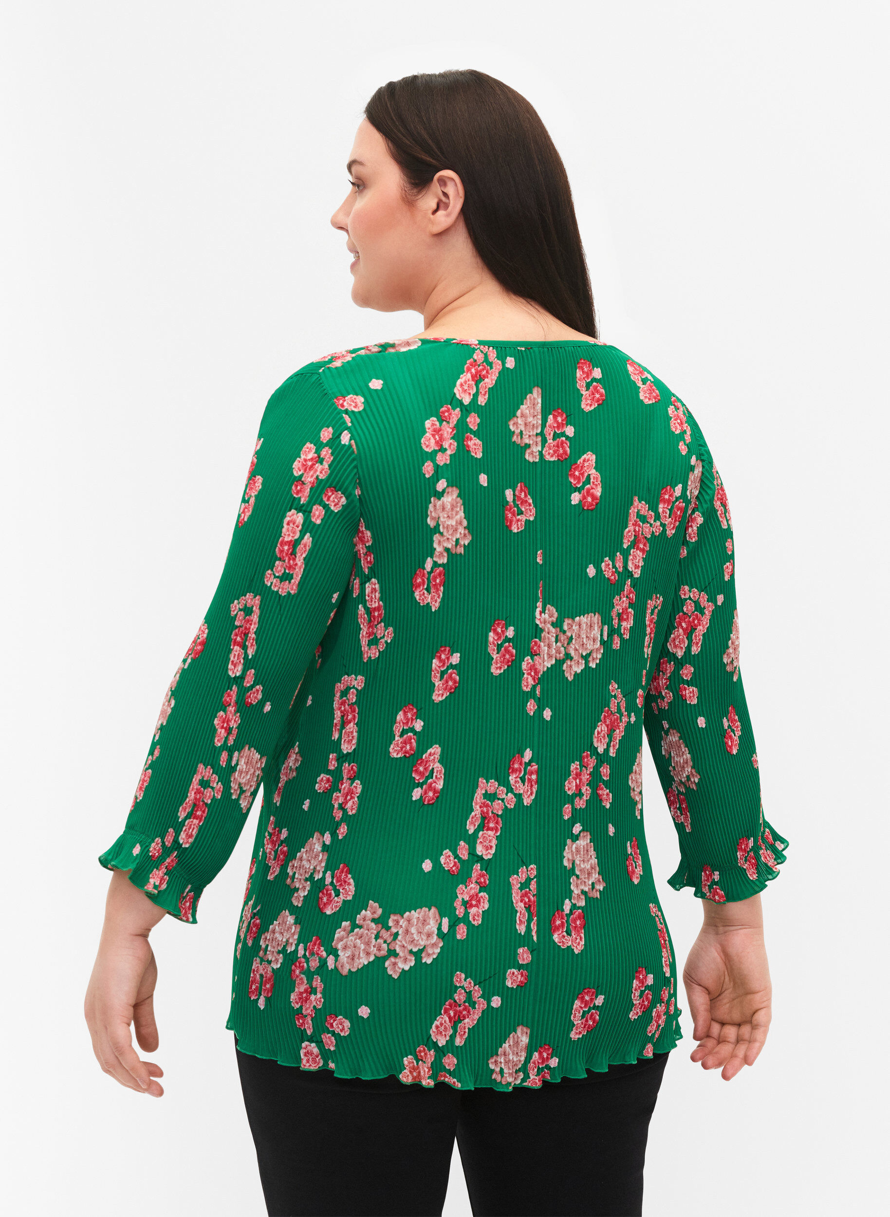 ZizziGeplooide blouse met 3/4 mouwen, Jolly Green Flower, Model image number 1