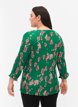 Geplooide blouse met 3/4 mouwen, Jolly Green Flower, Model image number 1