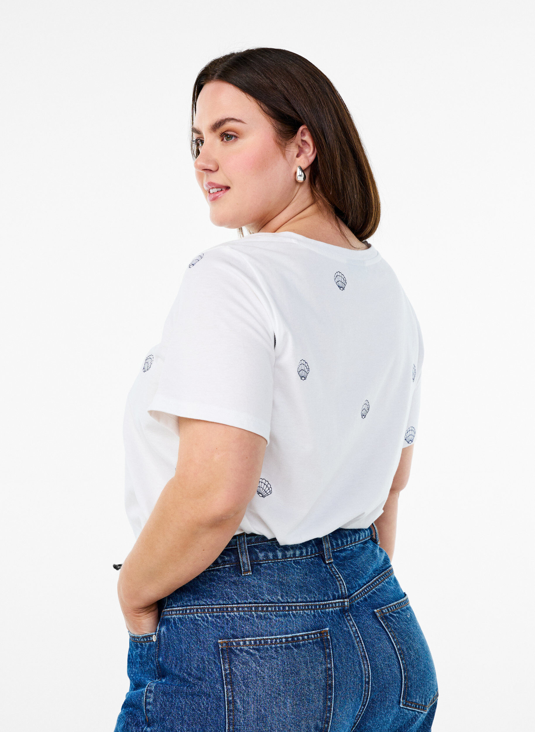 ZizziT-shirt in biologisch katoen met geborduurde motieven, Wit, Model image number 2