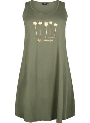 Mouwloze katoenen jurk met a-vorm, Thyme W. Palm trees, Packshot image number 0
