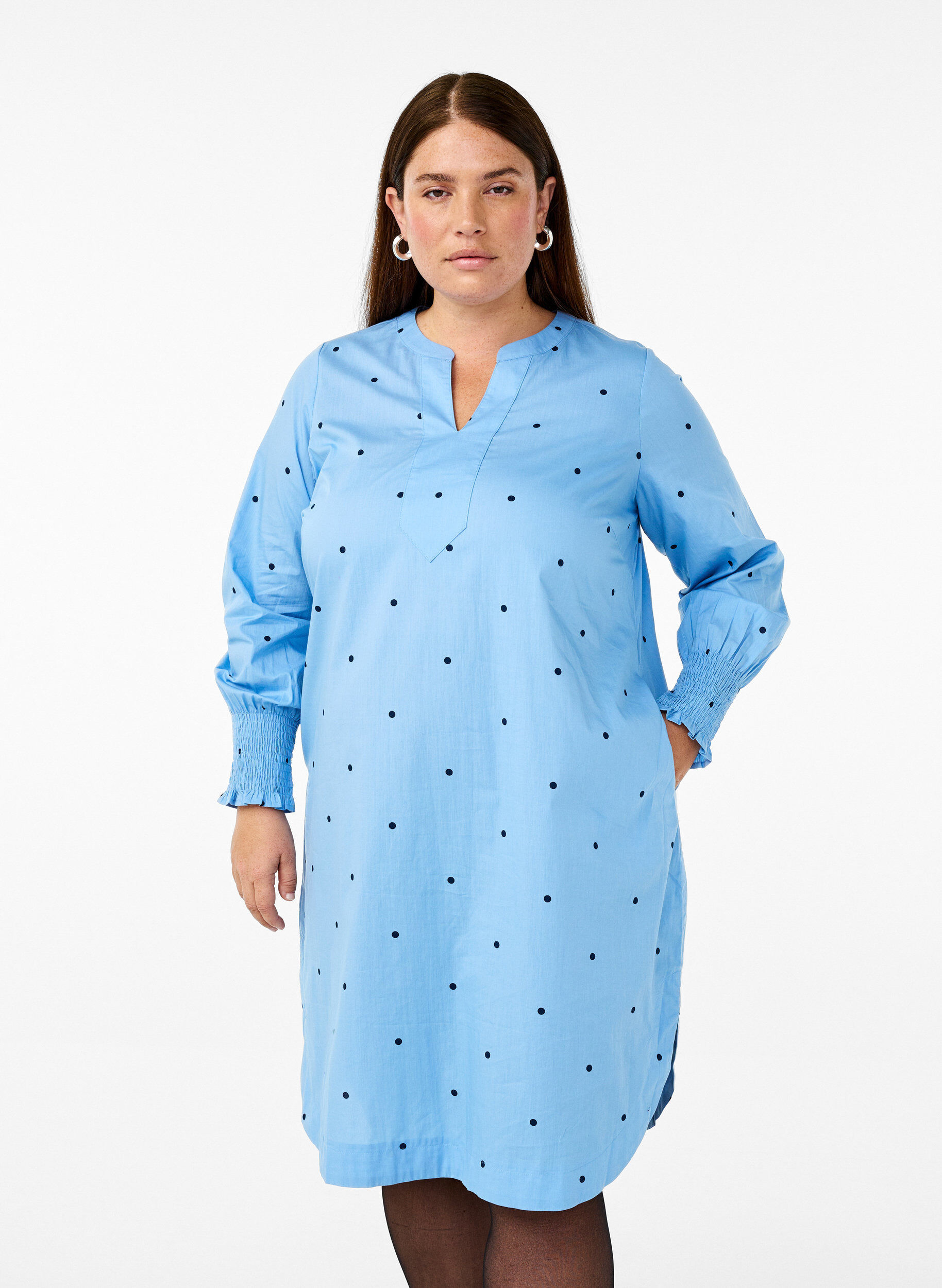 ZizziJurk met polka dots en lange mouwen, Blauw, Model image number 0