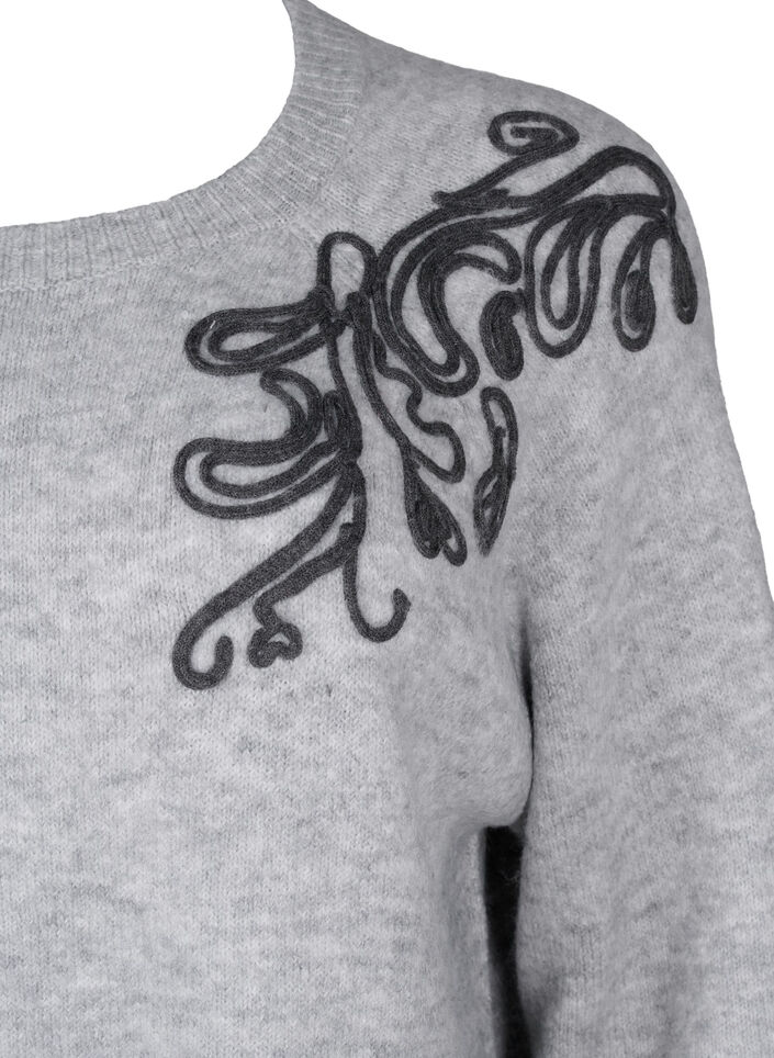Gebreide blouse met decoratief patroon, Light Grey Melange, Packshot image number 2