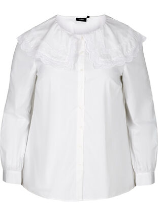 Chemise en coton à grand col, Bright White, Packshot image number 0