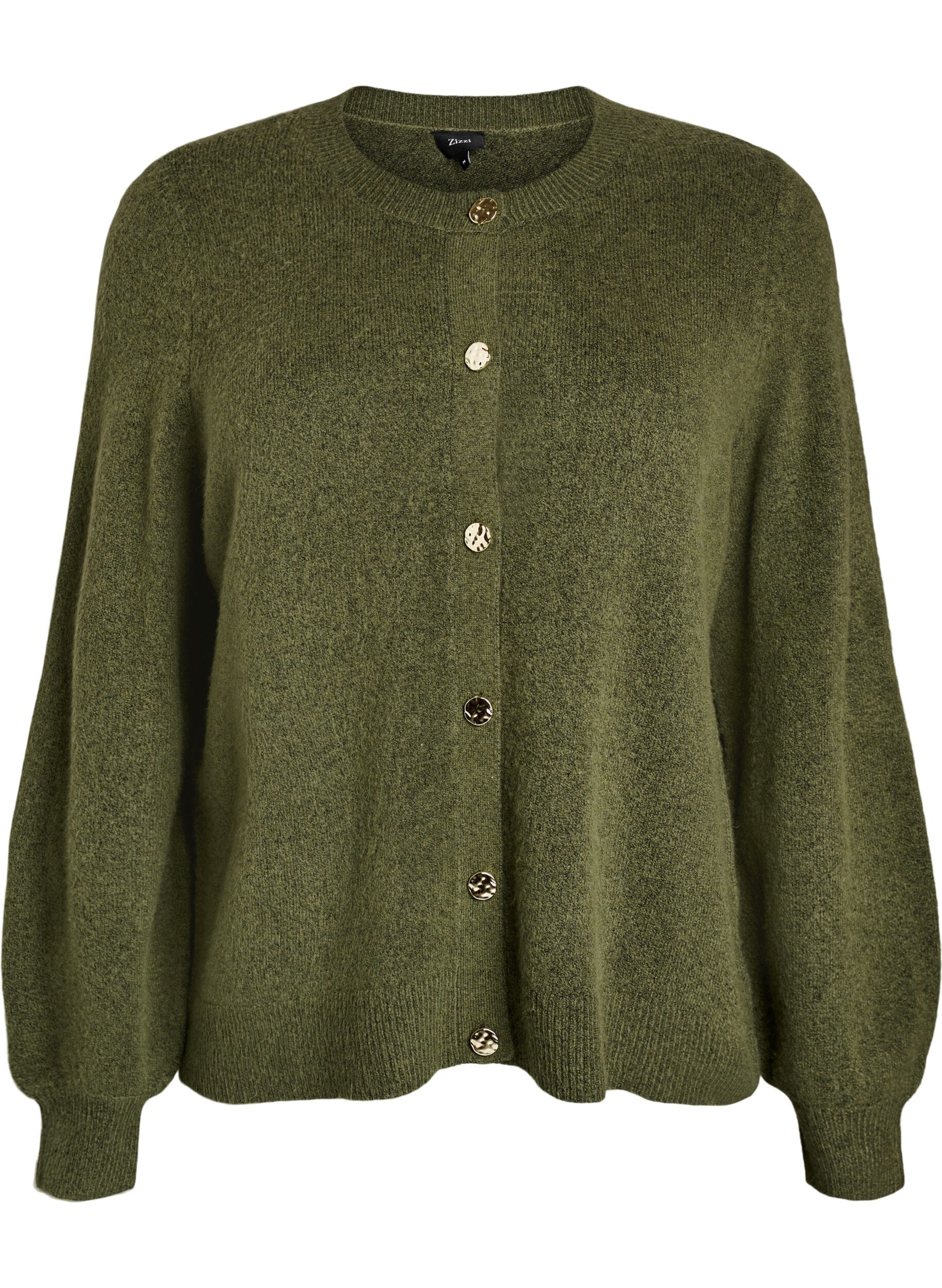 ZizziCardigan en maille douce avec boutons dor&eacute;s, Vert fonc&eacute;, Packshot image number 0