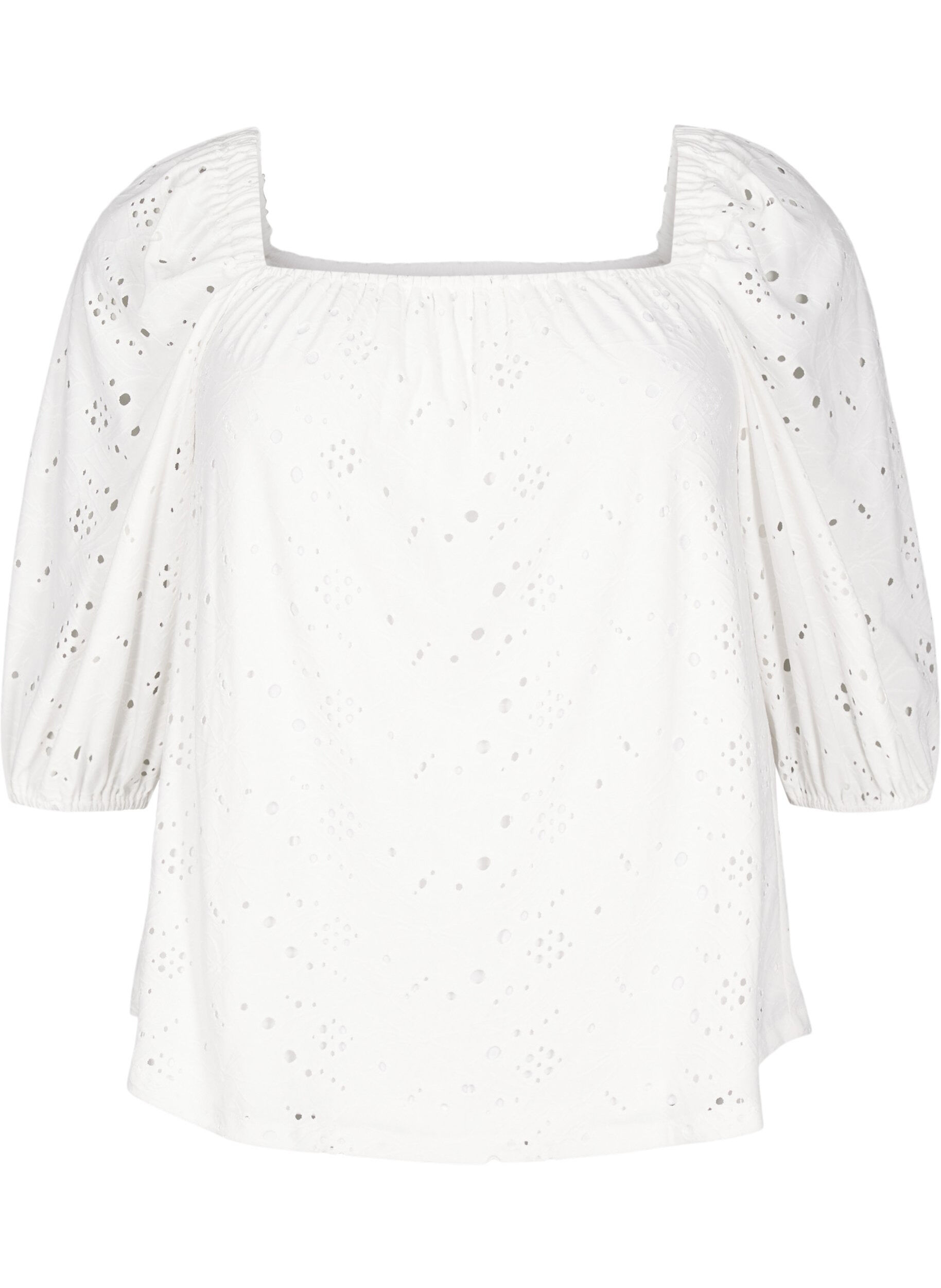 Zizzi Blouse &agrave; manches courtes bouffantes et motif ajour&eacute;, Blanc, Packshot image number 0
