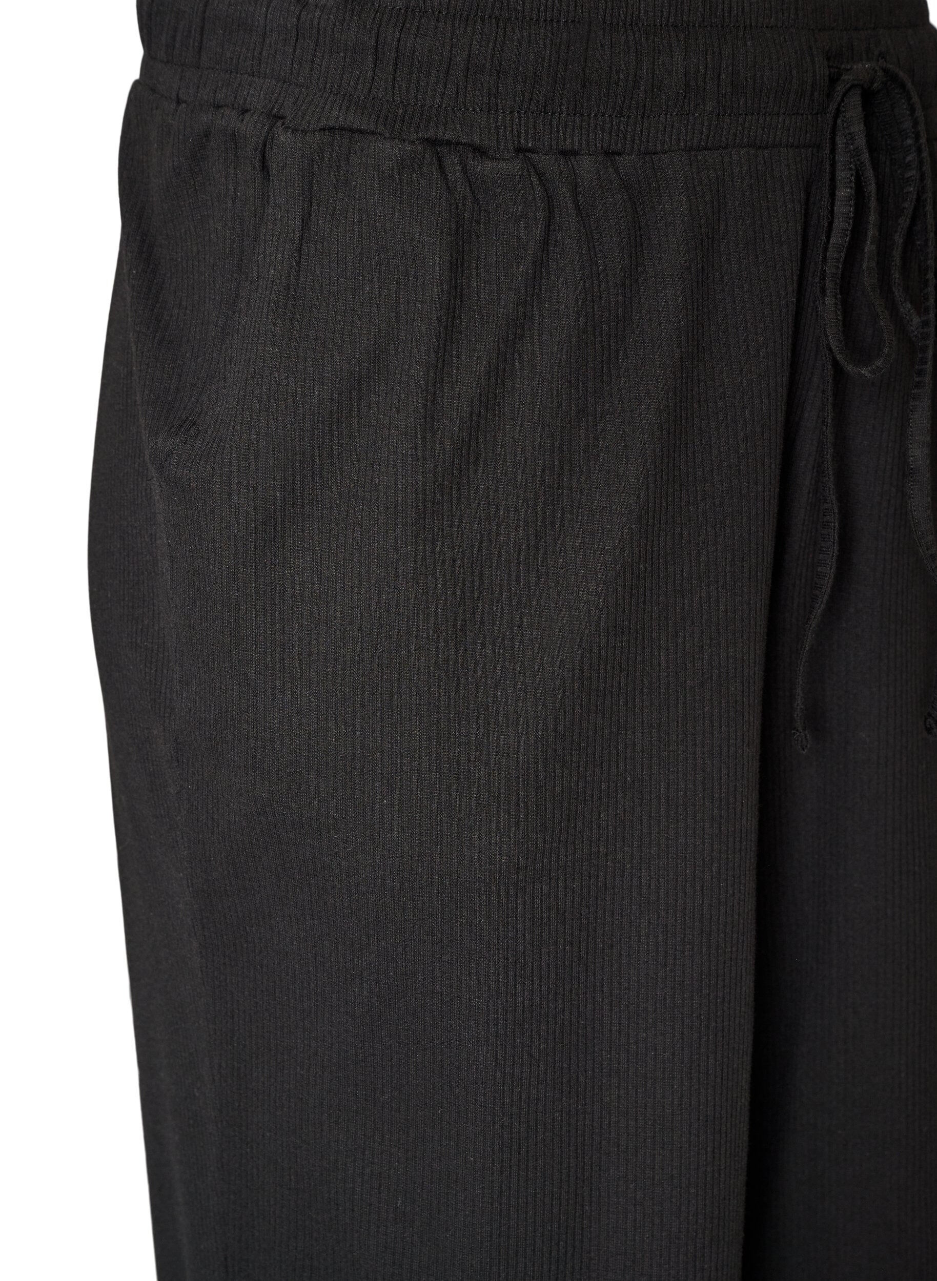 ZizziGeribde pyjamabroek met rechte pijpen, Zwart, Packshot image number 2