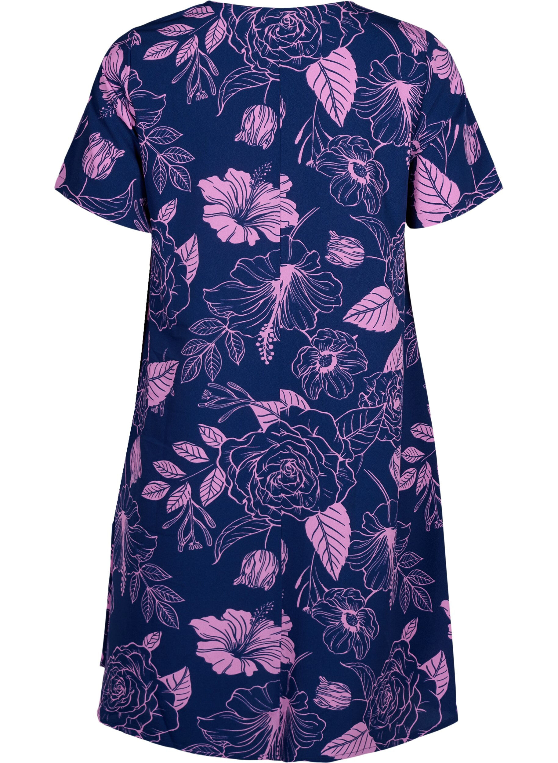 Zizzi Robe FLASH &agrave; col en V avec imprim&eacute; &agrave; fleur, Medieval Blue Flower, Packshot image number 1