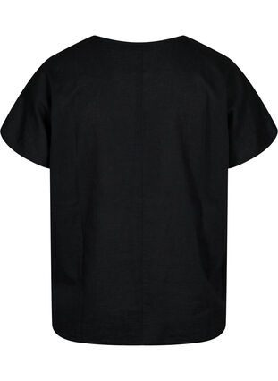 Katoenen blouse met korte mouwen van katoenmix met linnen, Black, Packshot image number 1