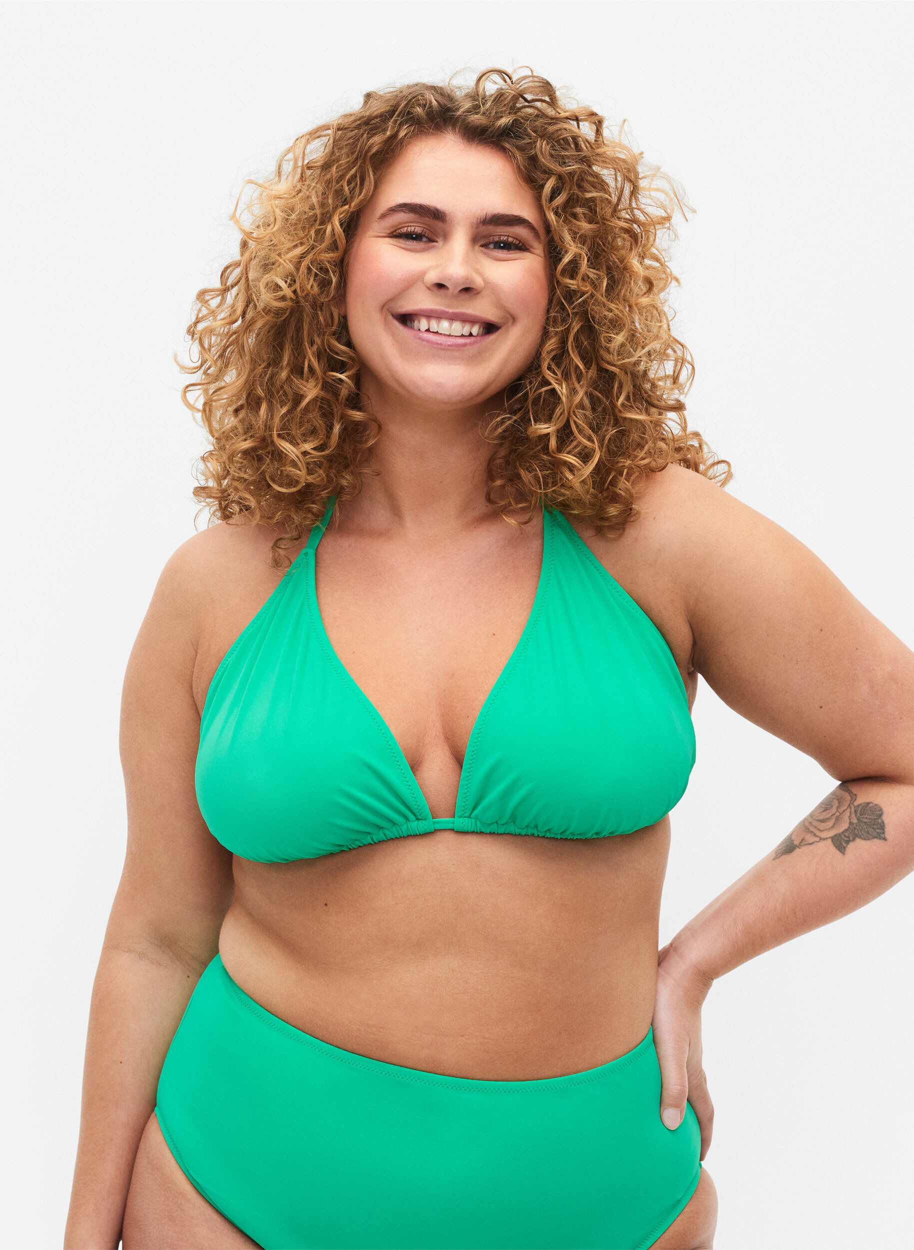 Soutien-gorge de bikini triangle uni, Vert, Model