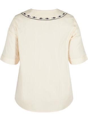 Katoenen blouse met korte mouwen en grote kraag , MotherOfPearl w.Blue, Packshot image number 1