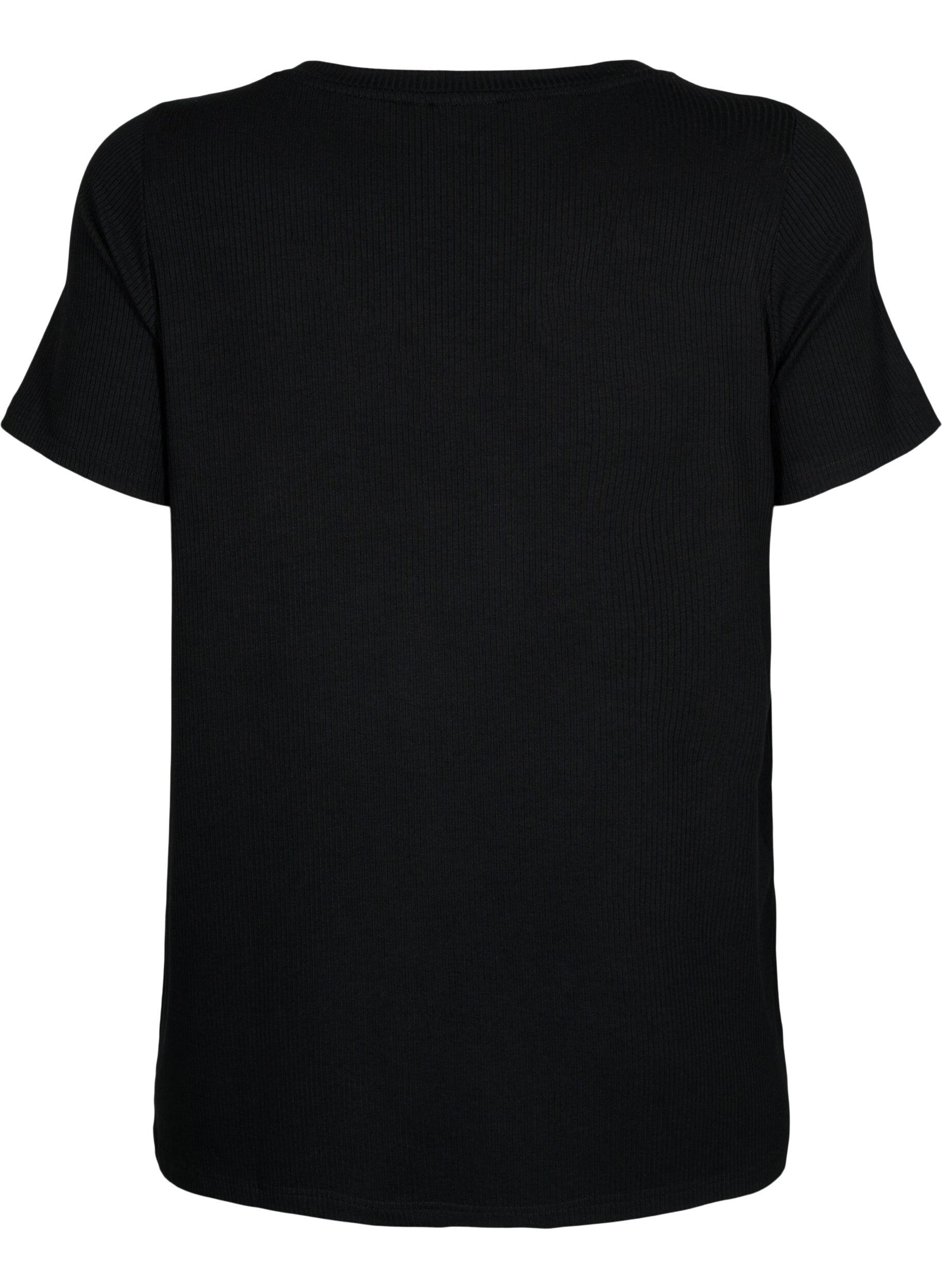 ZizziGeribd viscose t-shirt met v-hals, Black, Packshot image number 1