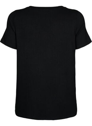 T-shirt en viscose côtelé avec col en V, Black, Packshot image number 1