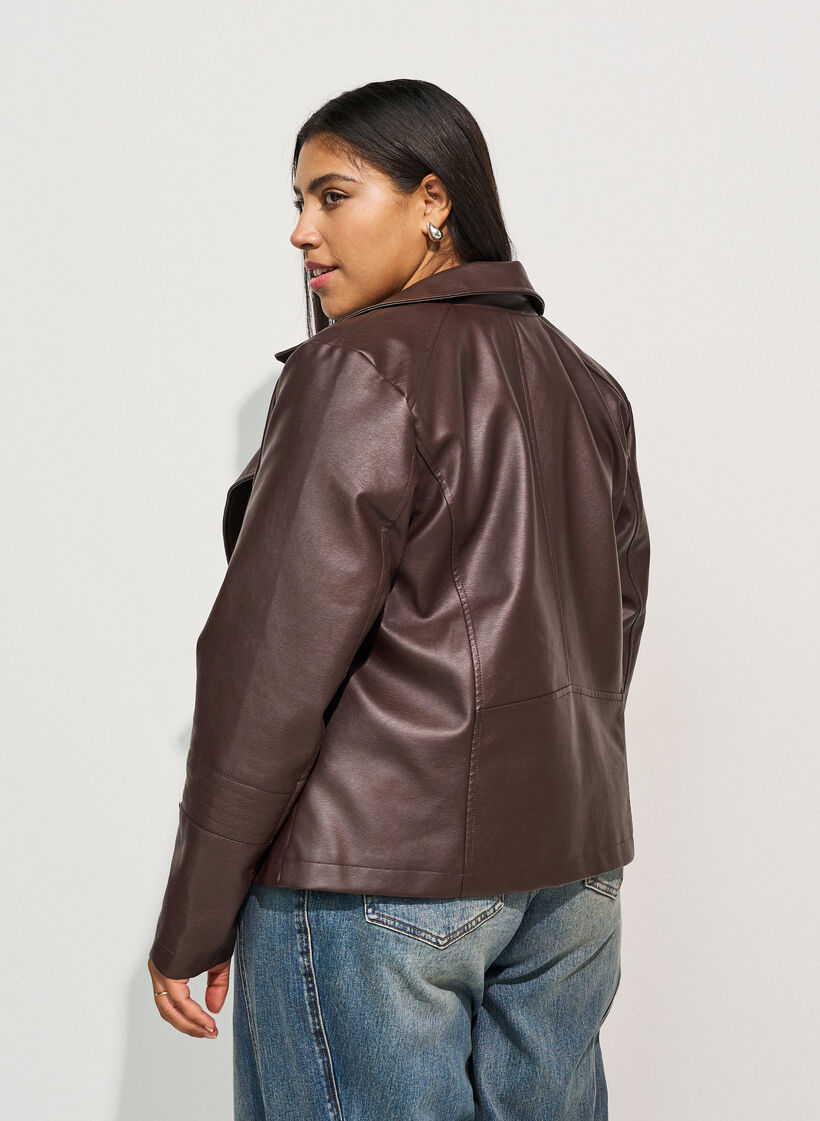Veste biker en similicuir, Marron, Model image number 2
