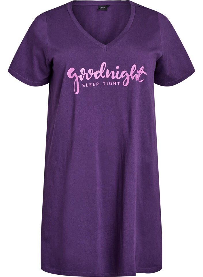 Chemise de nuit en coton biologique et &agrave; col en V, Violet, Packshot image number 0