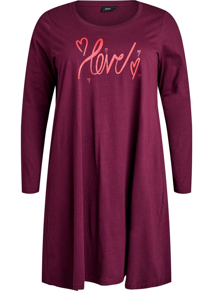 Chemise de nuit &agrave; manches longues en coton bio, Bordeaux, Packshot image number 0