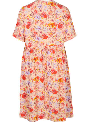 Midi-jurk met korte mouwen en knoopsluiting, Red Orange AOP, Packshot image number 1