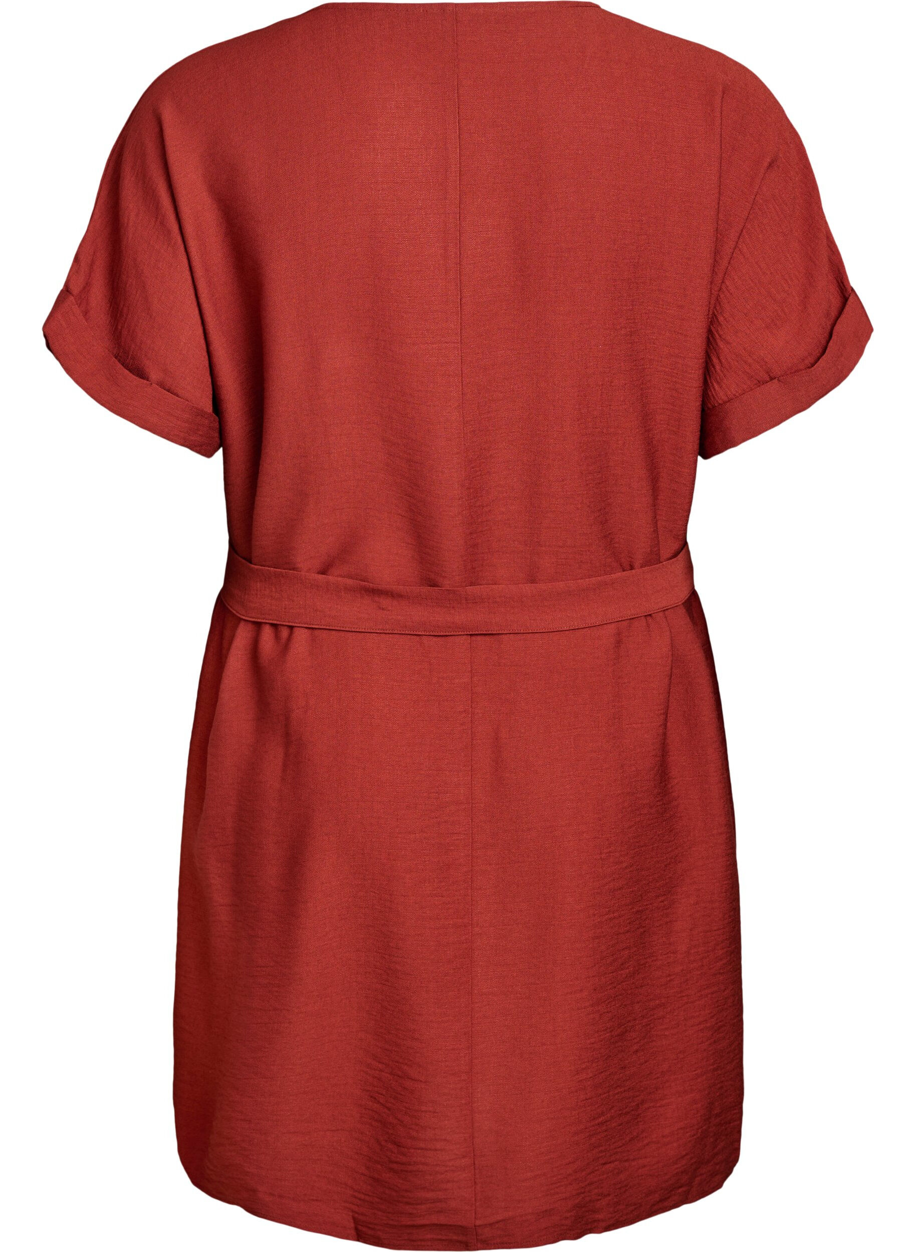 ZizziKorte jurk met losse pasvorm en strikceintuur, Rood, Packshot image number 1