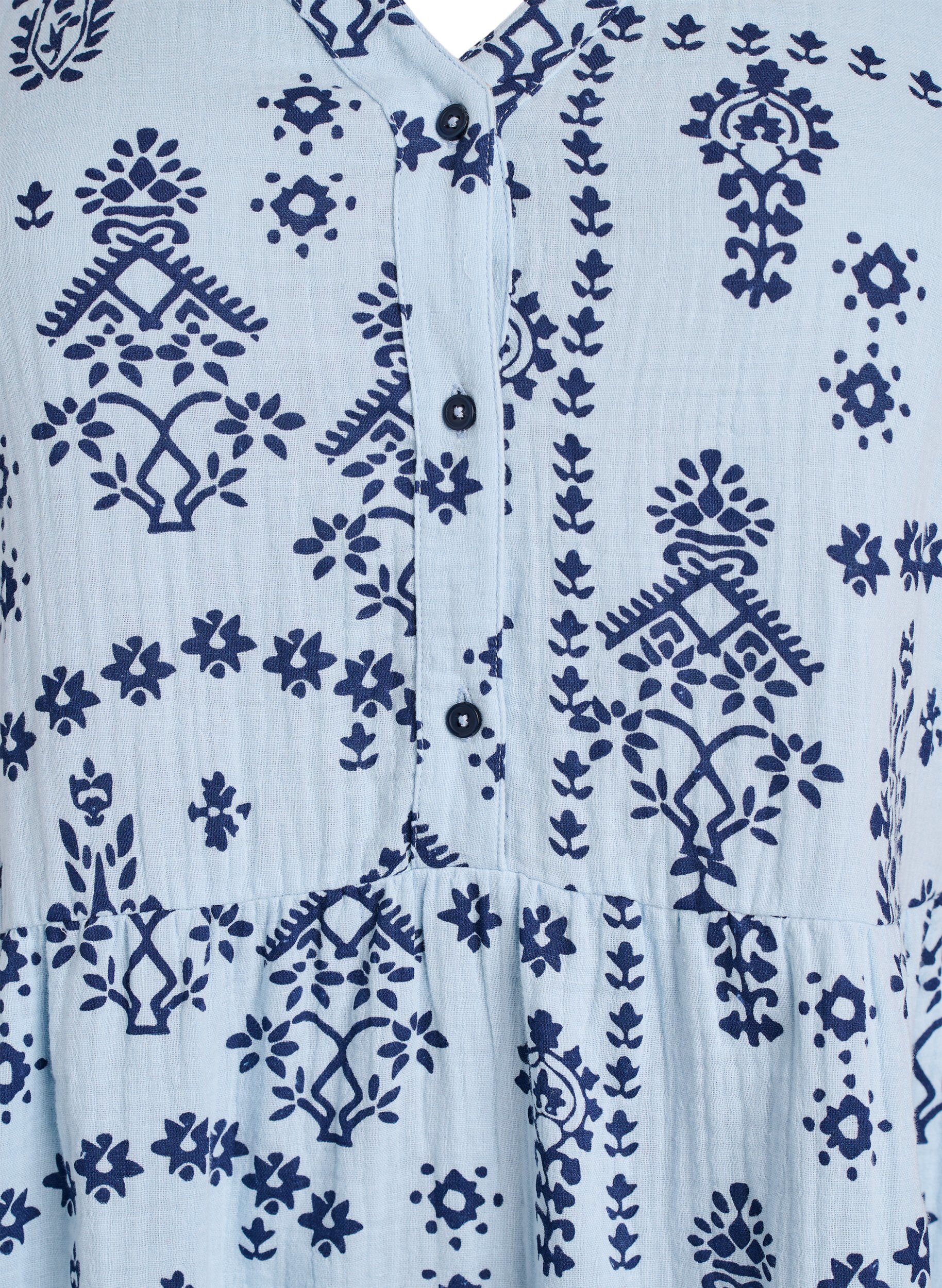 Zizzi Robe courte en mousseline de coton &agrave; motif, Bleu Clair, Packshot image number 2