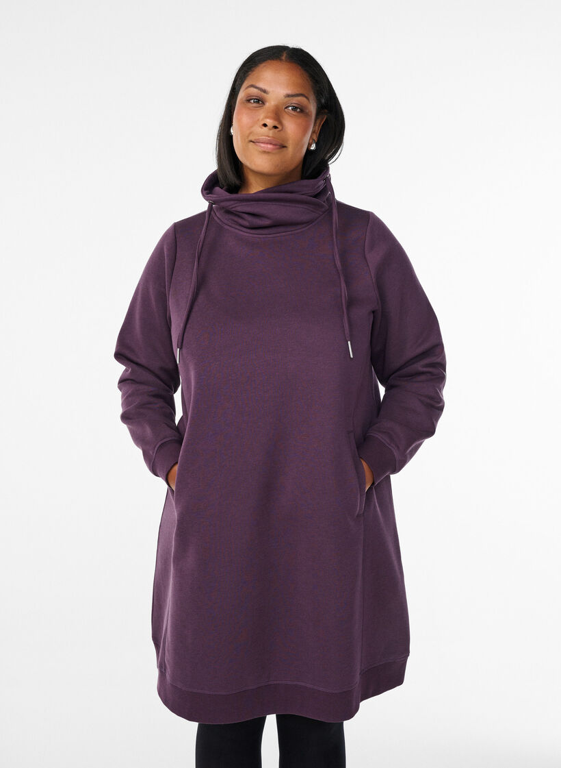 Robe sweat-shirt courte &agrave; col montant et poches, Violet, Model image number 0