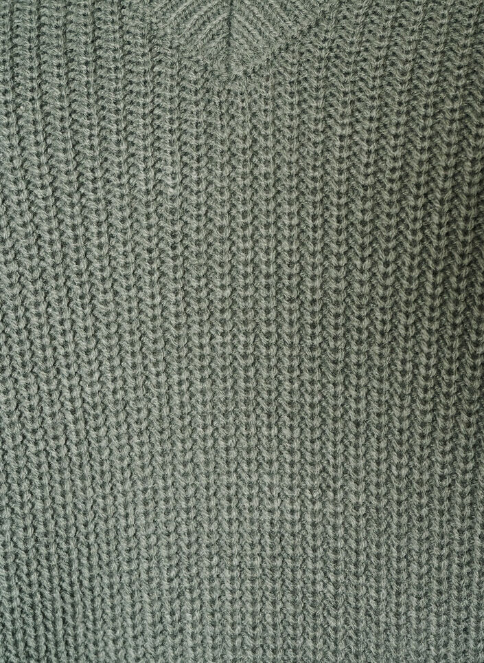 Lange ribgebreide blouse met V-hals, Groen, Packshot image number 2