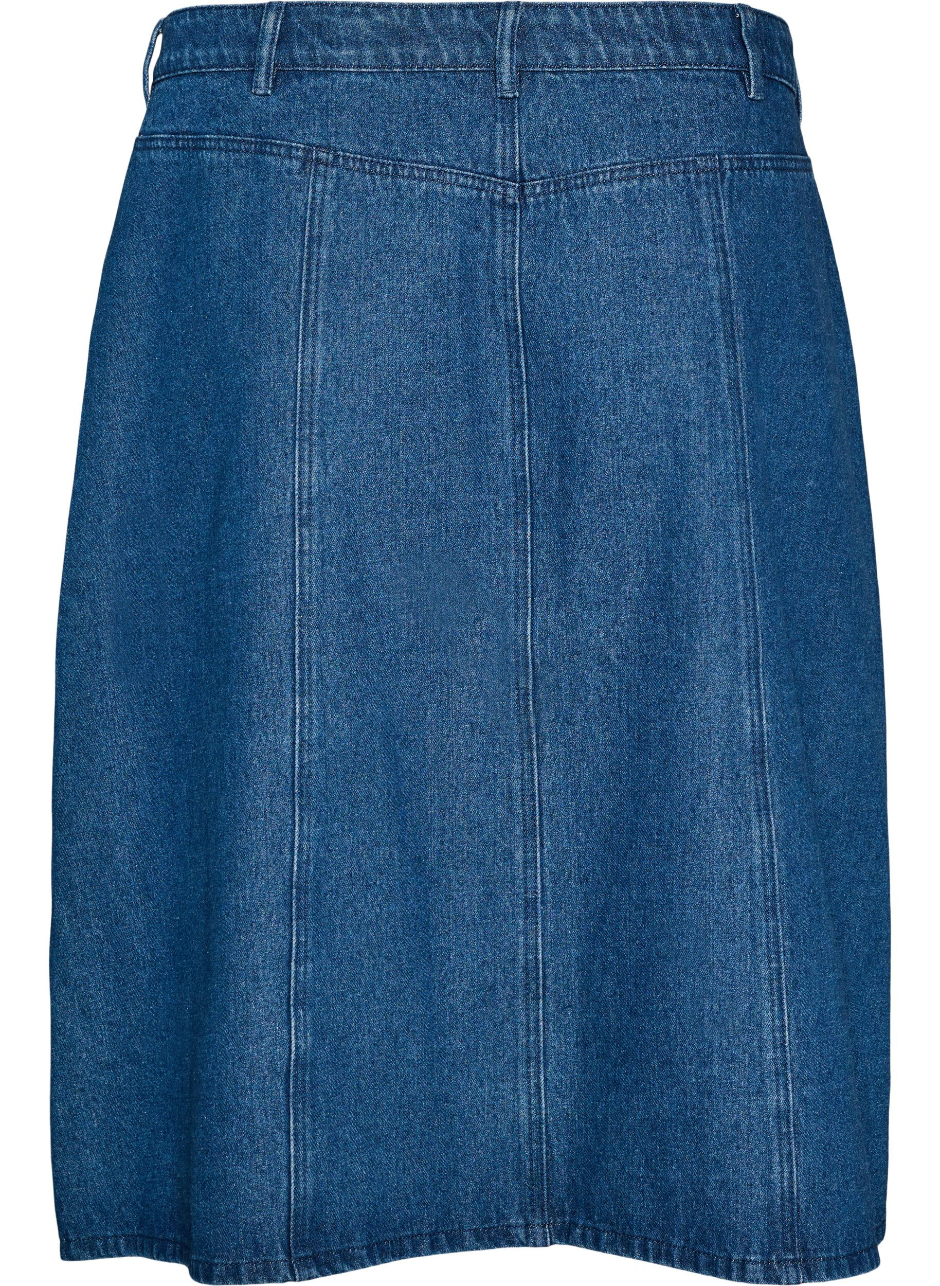 ZizziA-lijn denimrok met golvende knoopsluiting, Blauw, Packshot image number 1