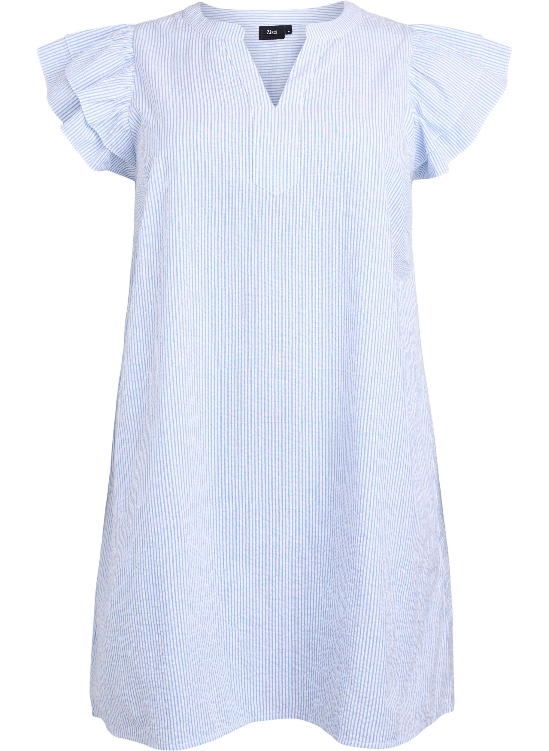 Korte gestreepte jurk met ruches