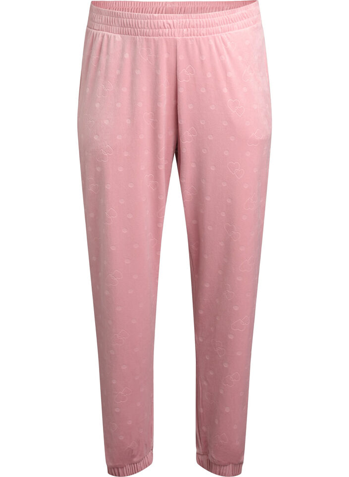 Velours broek met ingebosd patroon, Roze, Packshot image number 0
