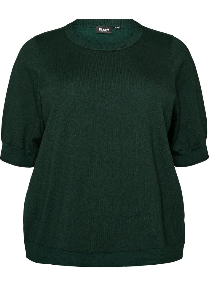 Blouse en fine maille &agrave; manches courtes, Vert fonc&eacute;, Packshot image number 0