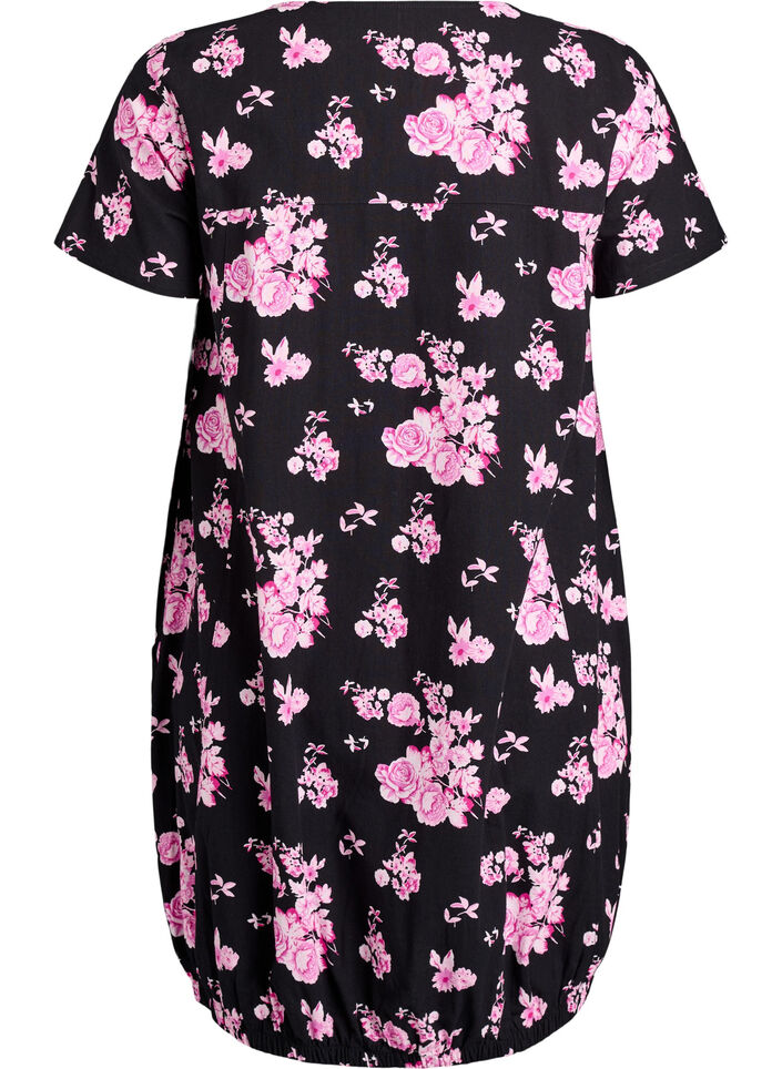 Robe en coton &agrave; manches courtes avec imprim&eacute;, Charbon, Packshot image number 1