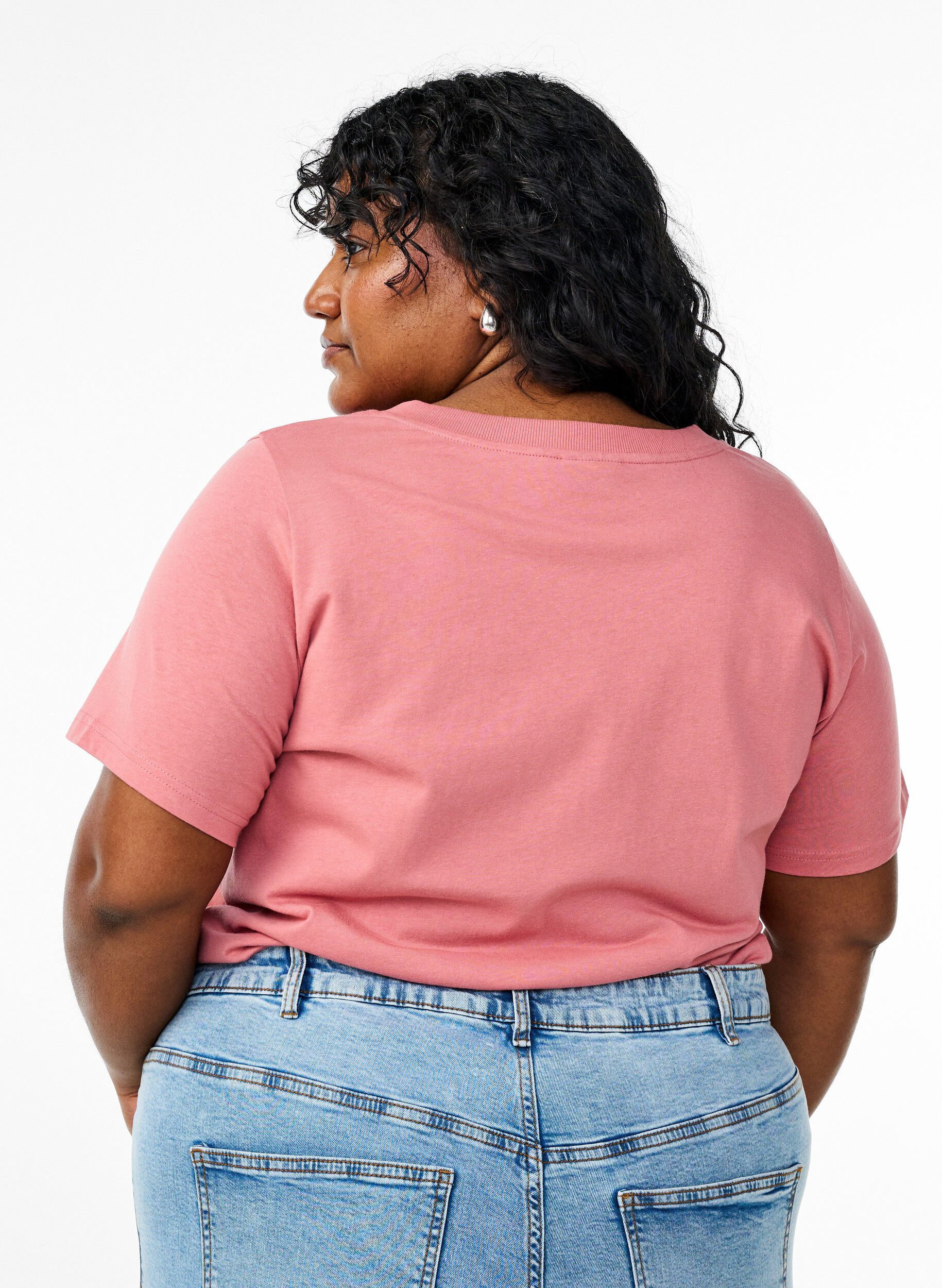 ZizziBasis T-shirt van katoen met een V-hals, Rood, Model image number 2